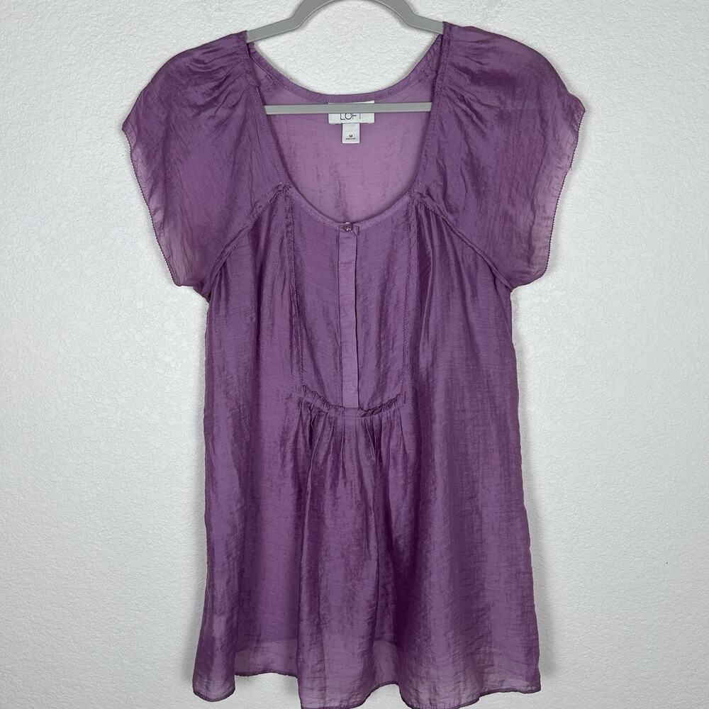 Ann Taylor Loft Womens M Purple Feminine Girly Short Butterfly Sleeve Fairy Top